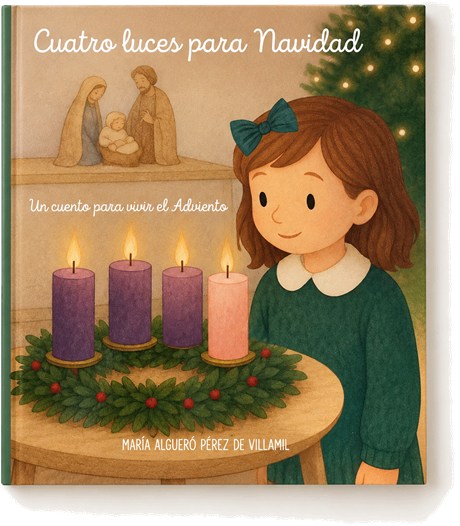 Portada del cuento Cuatro luces para Navidad, un cuento para vivir el Adviento, de María Algueró Pérez de Villamil